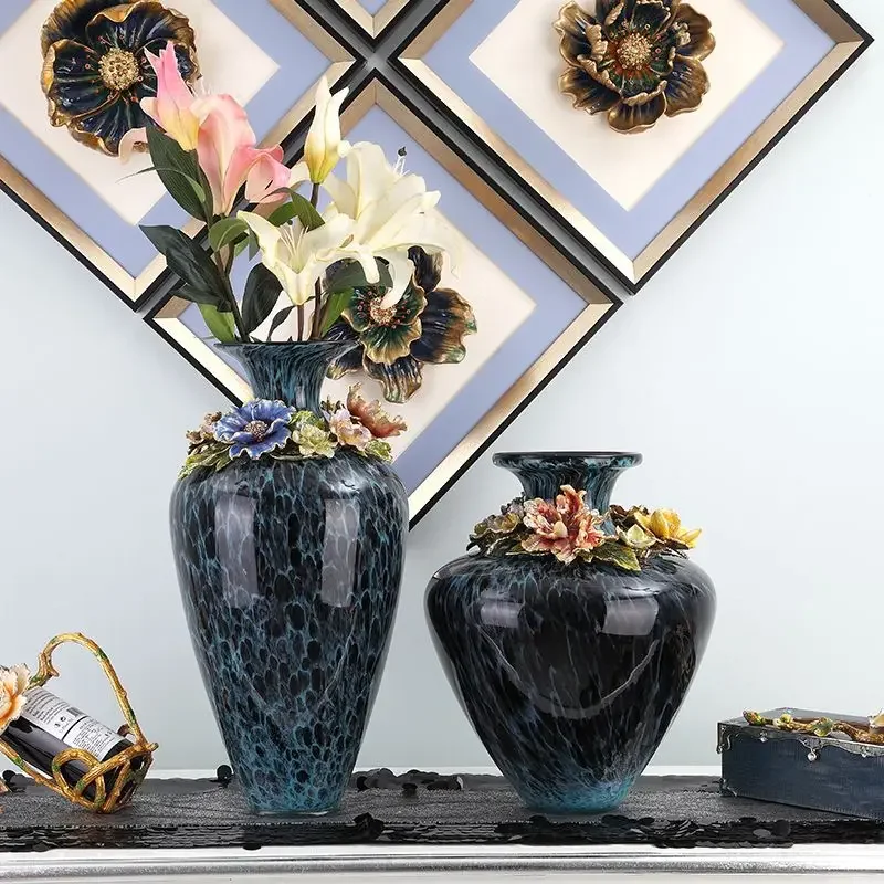 Enamel colored glass art large vase luxury living room entrance decoration ornament
