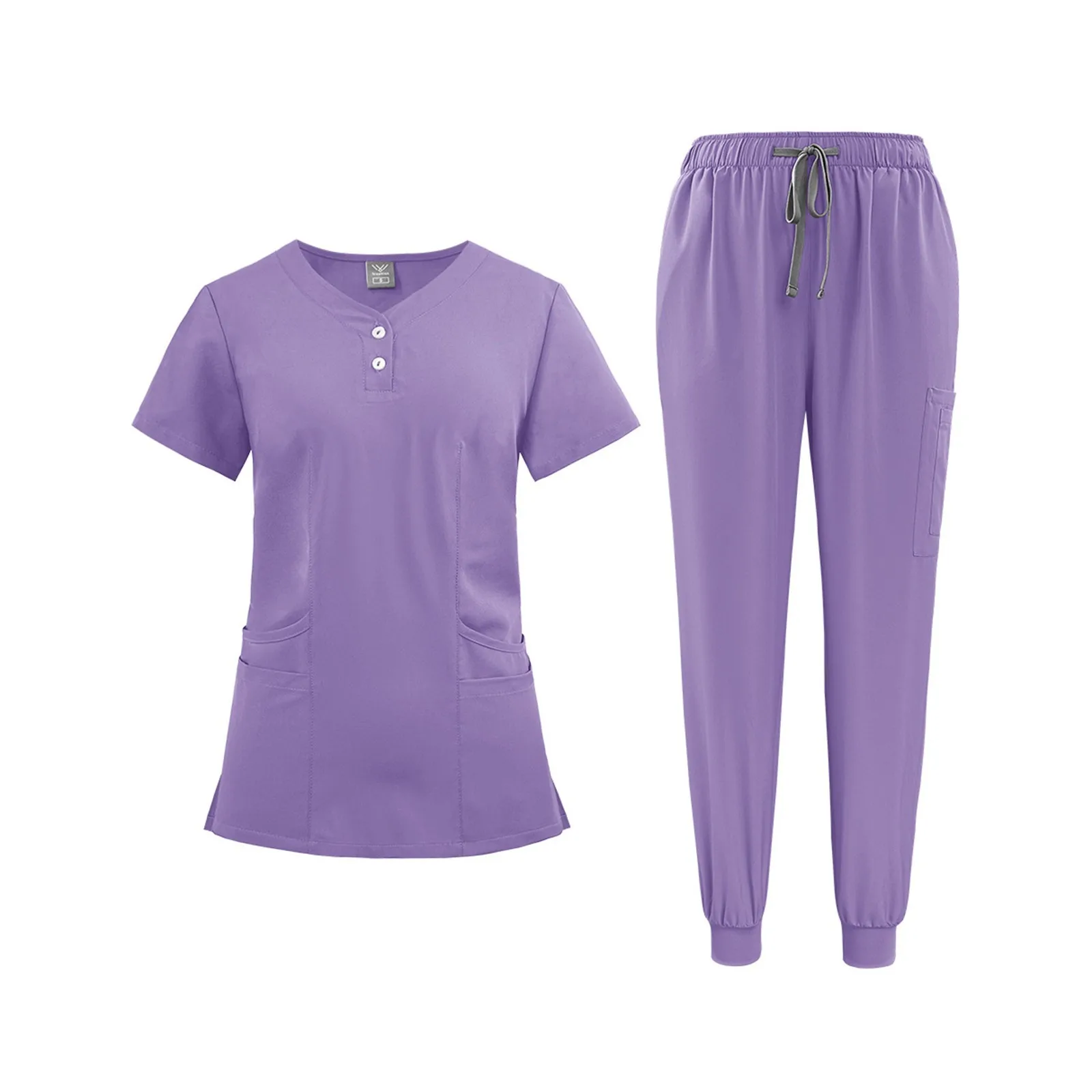 

Women'S Nurse Uniform Quick-Drying Fabric Solid Color V-Neck Button Pocket Short-Sleeved Trousers Suit Nursing Work Clothes