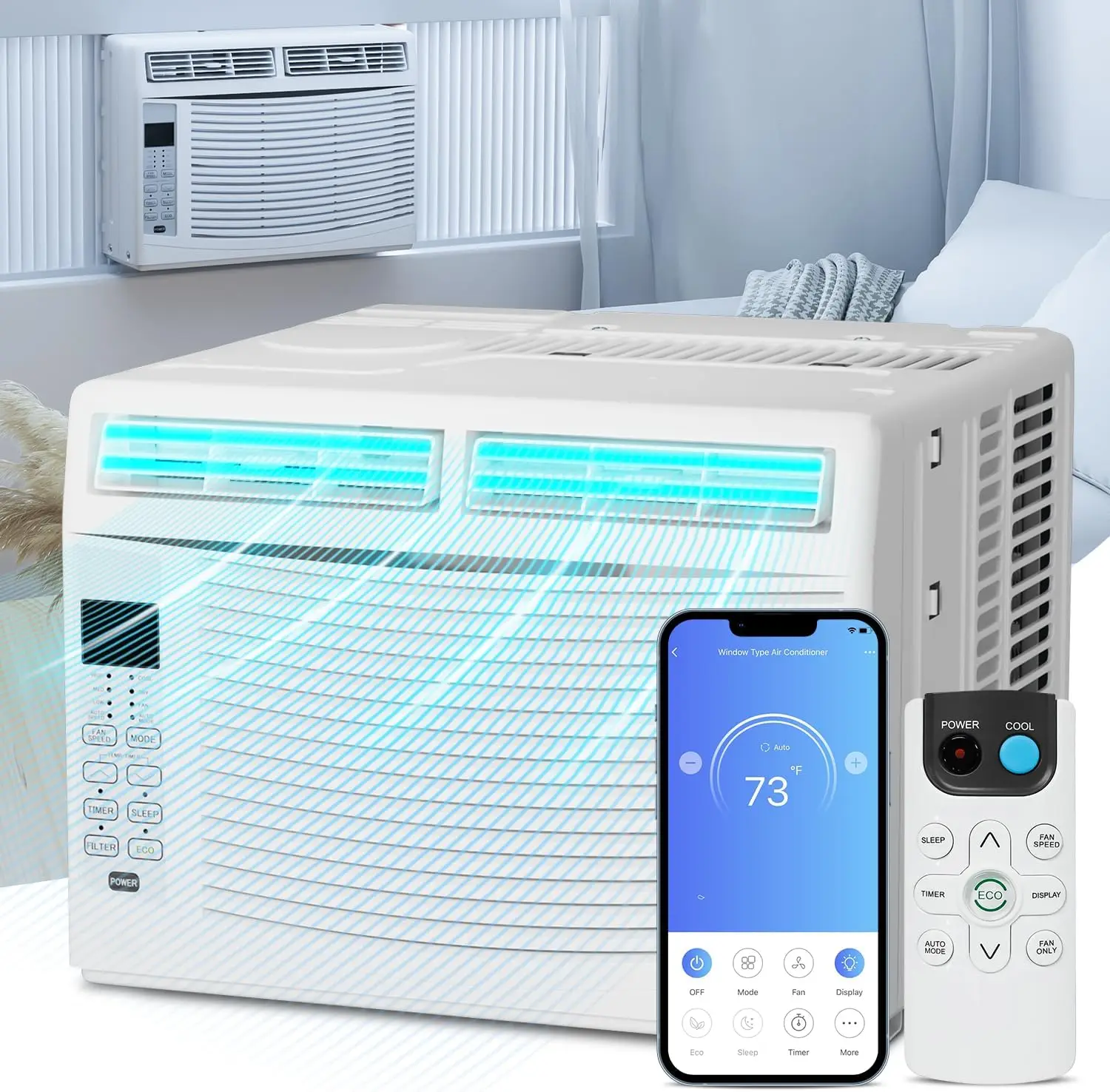 6000 BTU Window Air Conditioner, AC Window Unit with Remote/APP Control and Washable Filter, Quiet Operation, Ideal for Rooms up