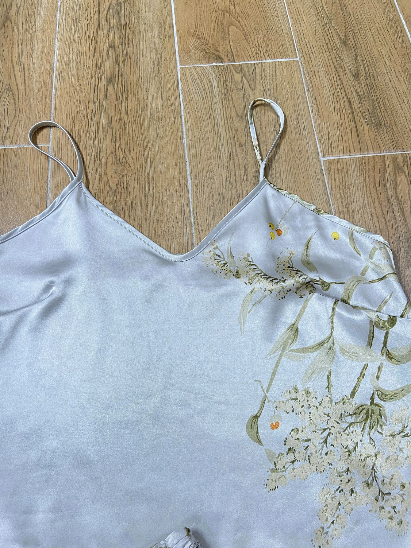Elegante Cami-Tops mit Blumendruck, Rüschensaum, Shorts, Pyjama-Set, Damen-Nachtwäsche, Loungewear – Detail 17