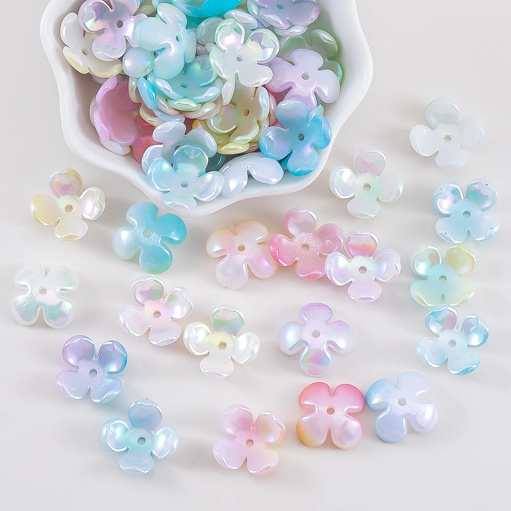 

50pcs 14.5mm Mixed Color Plastic Flower Shaped Beads For DIY Bracelet Flower Spacers Jewelry Making Loose Spacer Beads Supplies