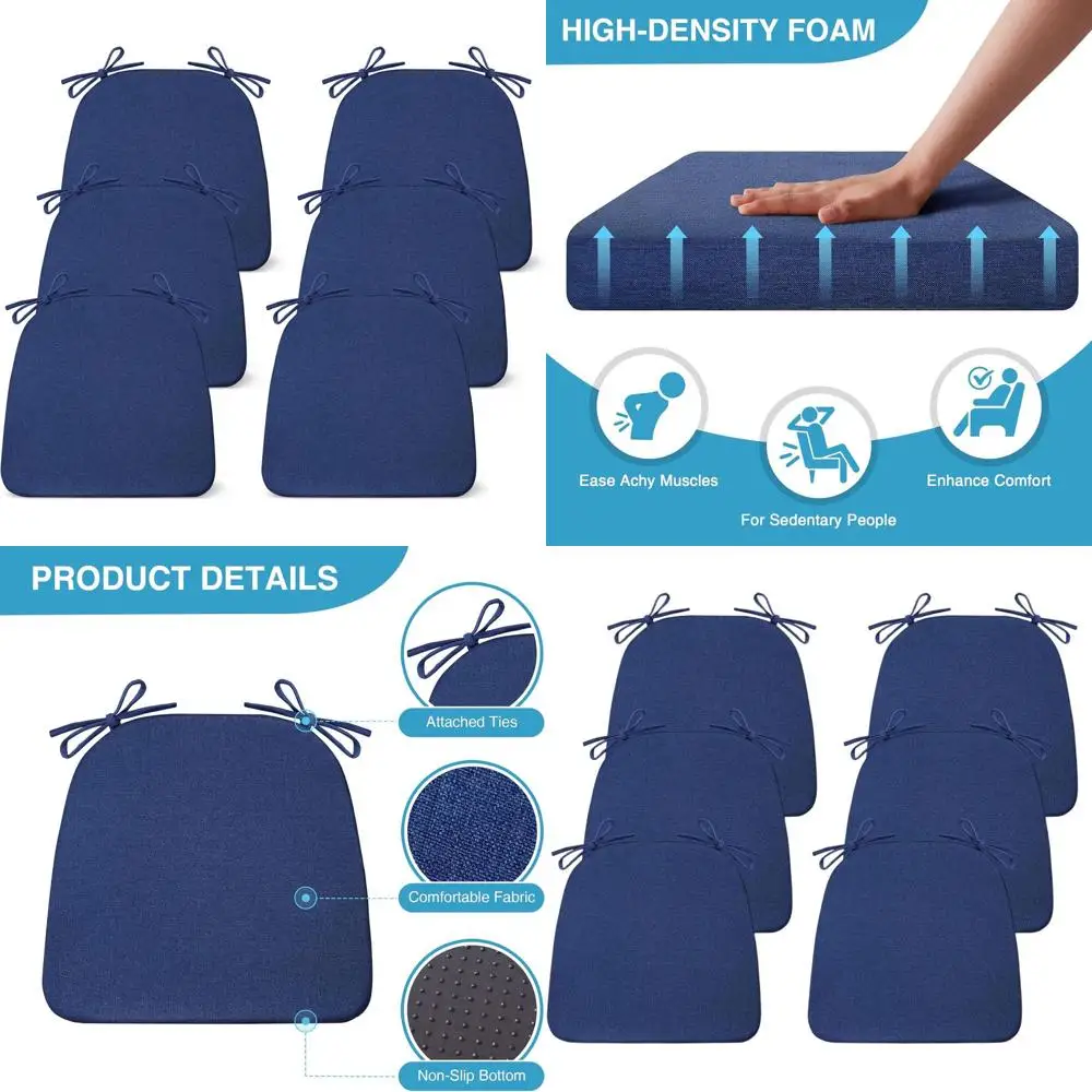 Chair Cushions for Dining Chairs Set of 6, Non Slip Kitchen Chair Pads, 17" x 16" x 2", Indoor Dining Chair Cushions with Ties,