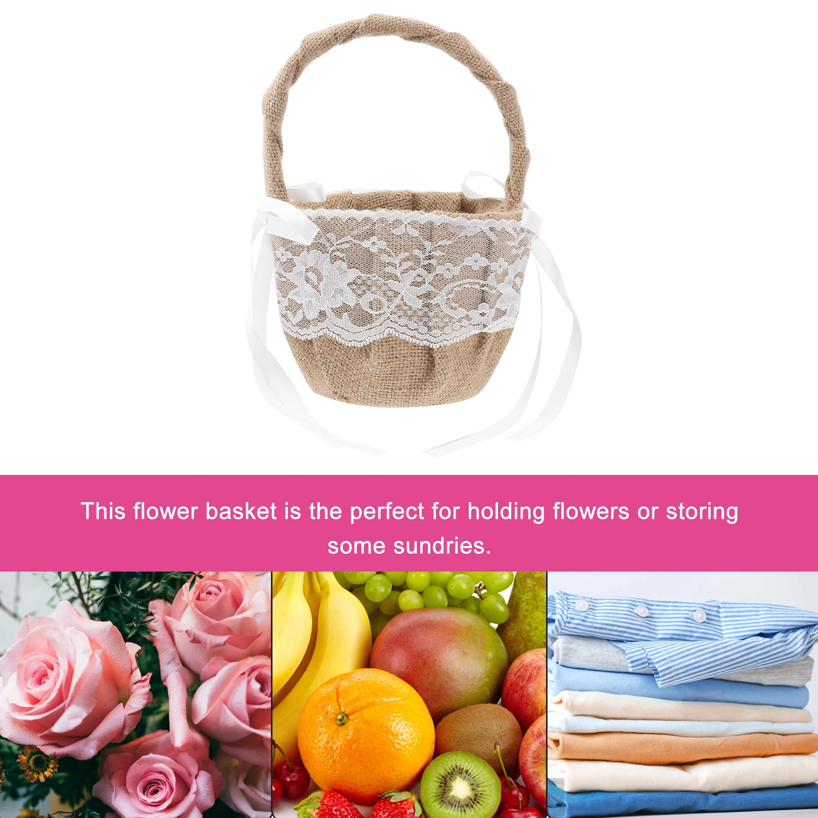 

2pcs Flower Baskets Elegant Ribbon Bowknot Wedding Storage Wedding Flowers Basket Home Shop Ceremony Bridal Girl Petals