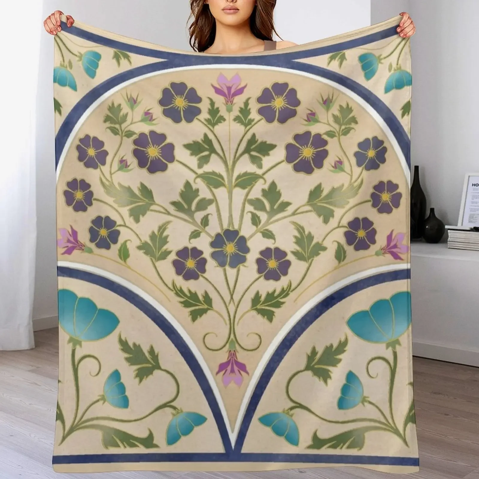 Art Nouveau Morning Glory Garden Throw Blanket Soft Plush Blanket as Housewarming Gift