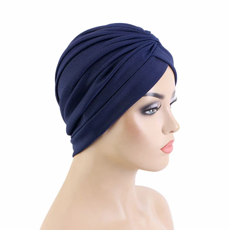 Indian Turban Women Muslim Inner Hijab Beanies Bonnet Pleated Chemo Cancer Hat Hair Loss Headscarf Headwear Hats Turbante Mujer