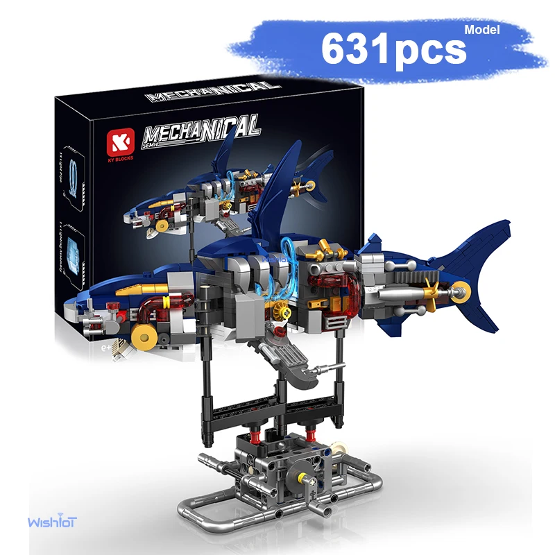 13054 نموذج القرش الميكانيكي 687 قطعة مجموعة مكعبات البناء لتقوم بها بنفسك ألعاب إبداعية للأطفال نماذج لتعلم الجذعية ديكور المنزل