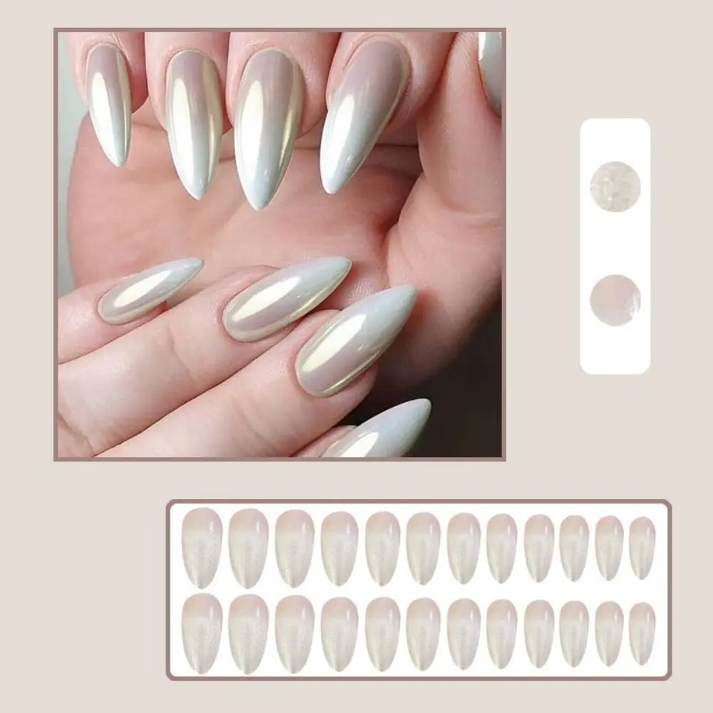 Delicadas uñas postizas ABS para mujer, polvo brillante, uñas postizas largas, manicura francesa reutilizable elegante para mujer