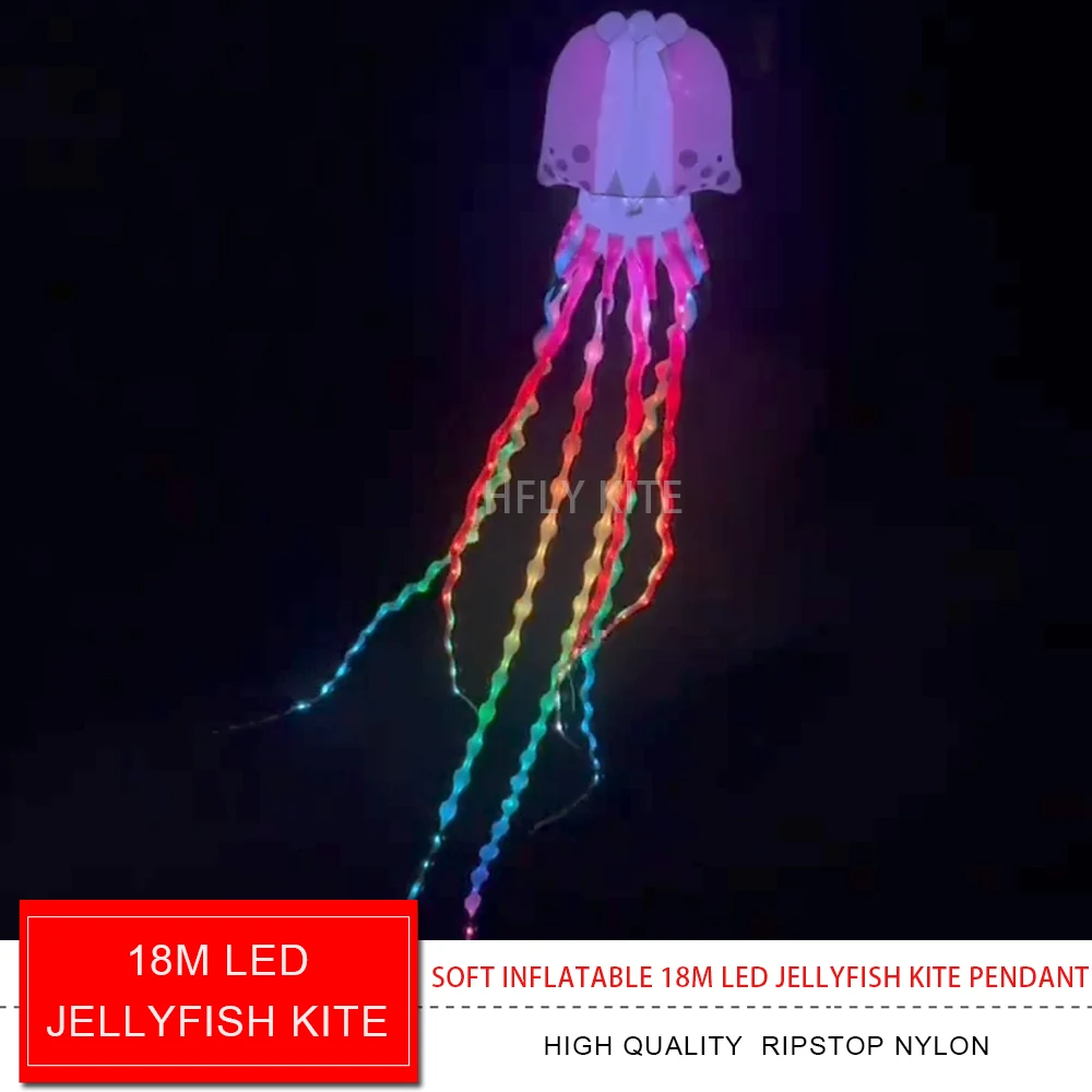 

HFLY New Arrival Soft Inflatable Large 18m LED Jellyfish Kite for Adults High Quality Ripstop Nylon Show Kites with Lights