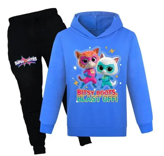 

Super Kitties Children Clothing Spring Fall Boy Girls Hoodies+Pants Set Kids Fashion Pullovers Clothes Sweatshirts Sports Suit