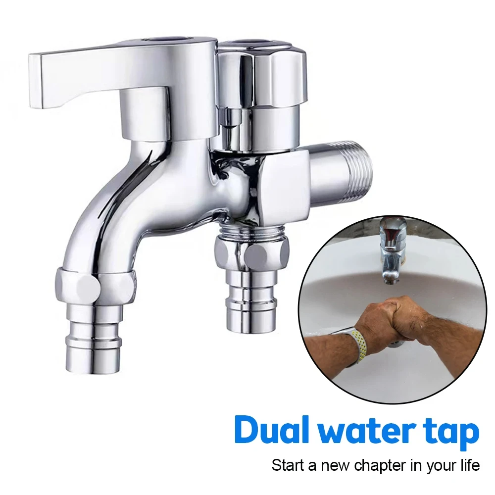 Stainless Steel Faucet Outdoor Garden Anti-Freeze Bibcocks With Dual Outlet for Washing Machine Outdoor Hose Faucet Bathroom