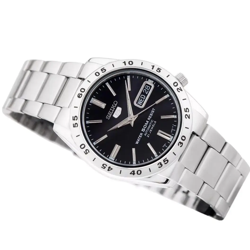 SEIKO 5 SNKE01K1 Men's Automatic Mechanical Watch 37mm Black Dial Stainless Steel 50m Waterproof Luminous Date Weekday Business