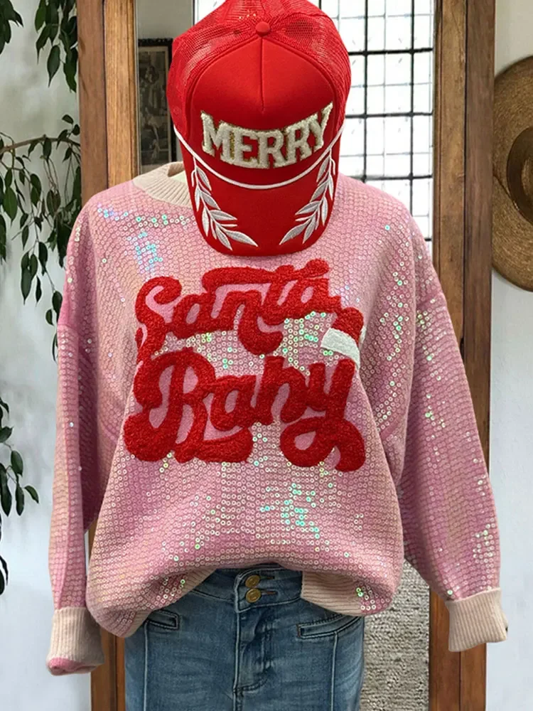

Толстовка с блестками Santa Baby, рождественские толстовки