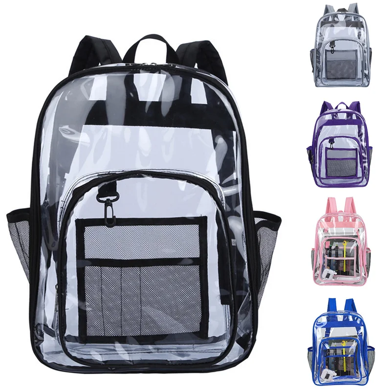 Women\'s Waterproof PVC Backpack Transparent Bag Teenagers Students Large Capacity School Bag Portable Multifunctional Zipper Bag