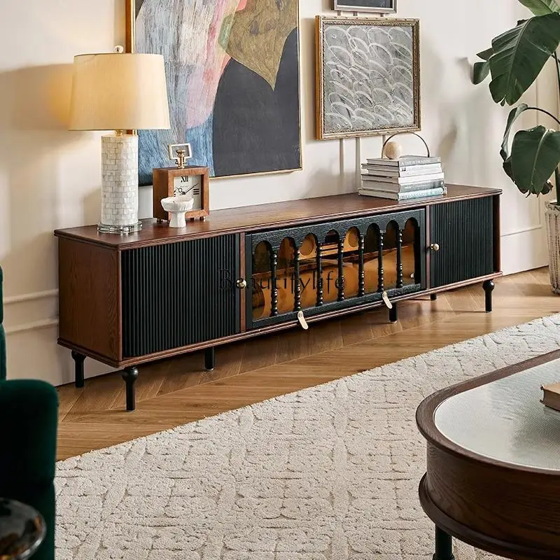 

French retro solid wood TV cabinet living room home