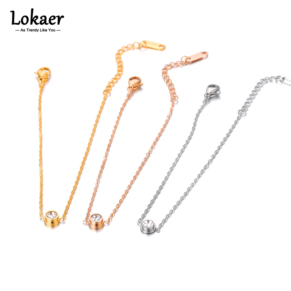 Lokaer trend ige 18 Karat vergoldete Edelstahl einzelne Zirkonia Armbänder Schmuck für Frauen Mädchen Collier de Femme b23025