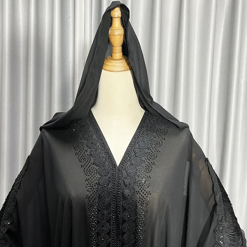 2024 Abaya Dubai Elegante Moslim Lange Mouw V-Hals Zwart Plus Size Lange Abaya Jurk Kaftan Abaya Voor Vrouwen Met Hijab Jurken