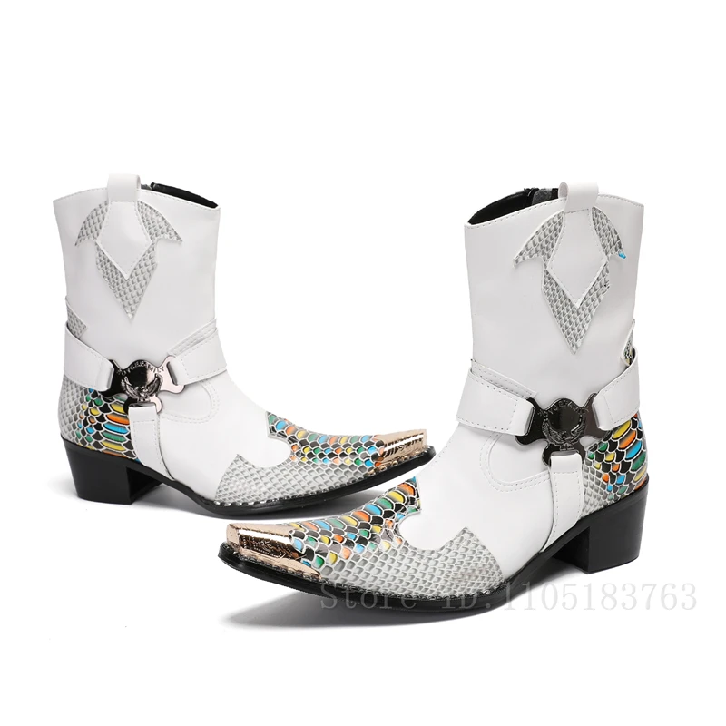 

British Style Handmade Men Boots Metal Square Toe Genuine Leather High Heels Shoes Fashion Party Dress Chelsea Boots