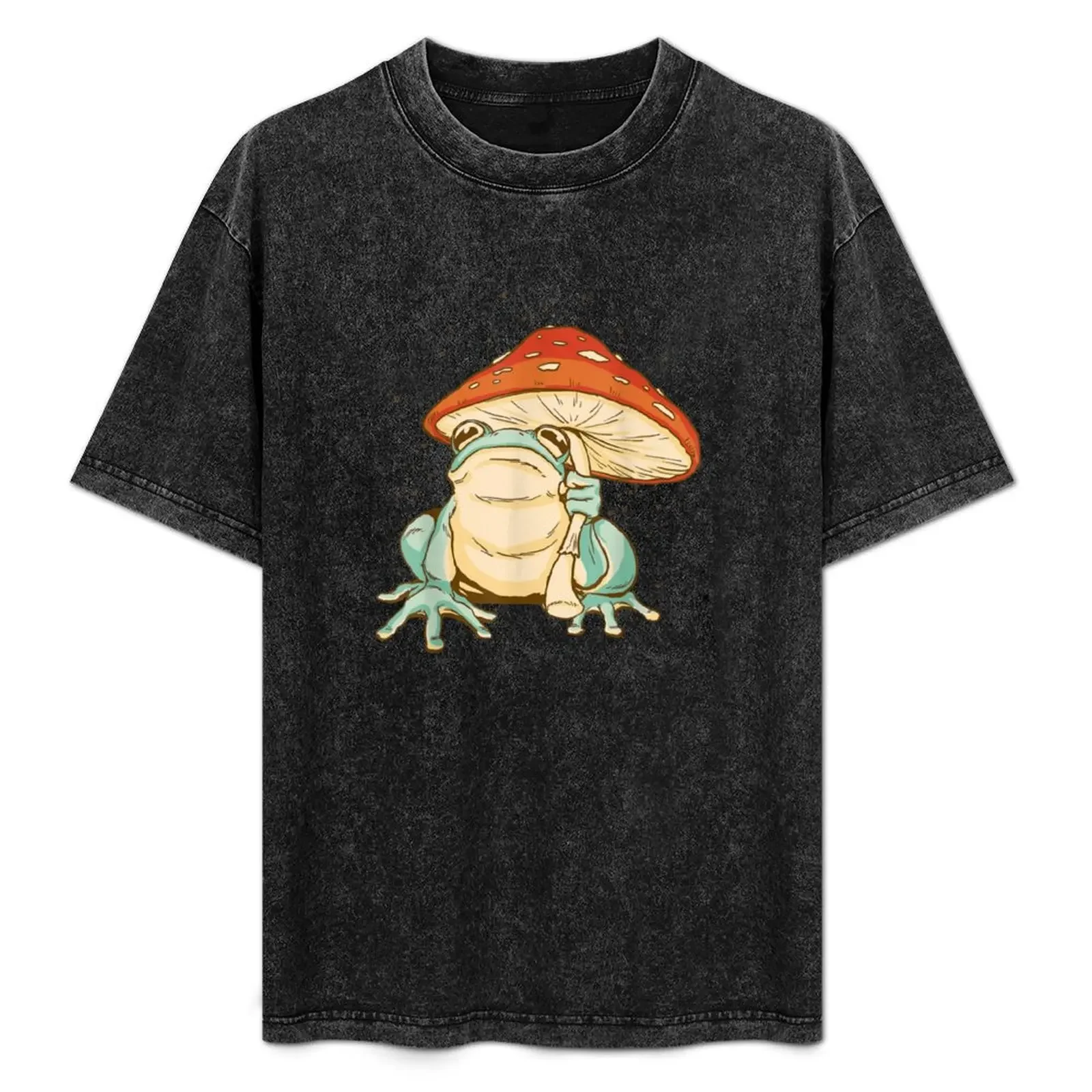 

Kawaii Frog with Mushroom Hat and Toadstools - Cottagecore Aesthetic Froggy - Chubby Amanita Muscaria Forest Themed Fant T-Shirt