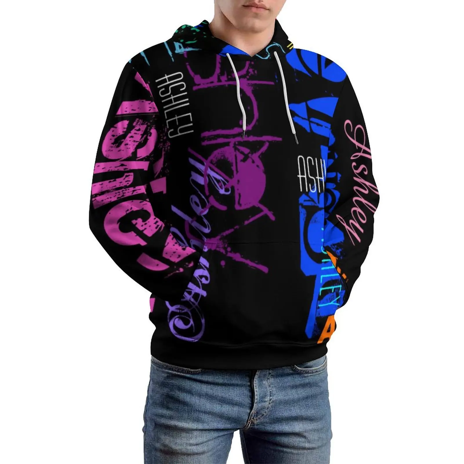 

Word Graffiti Print Loose Hoodies Letters HWC Y2k Hoodie Male Long Sleeve Oversized Casual Printed Clothing