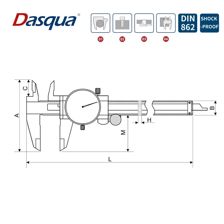 Dasqua 0-100mm 0.02mm Graduation Double Shock Proof Stainless Steel Dial Caliper Vernier Caliper with Locking Screw