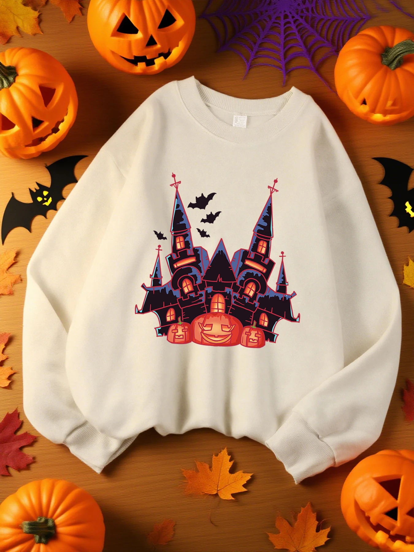 

Ужасающий женский свитшот большого размера с принтом тыквенного замка, мягкий свободный пуловер, осенняя повседневная уличная одежда, спортивные толстовки Y2K