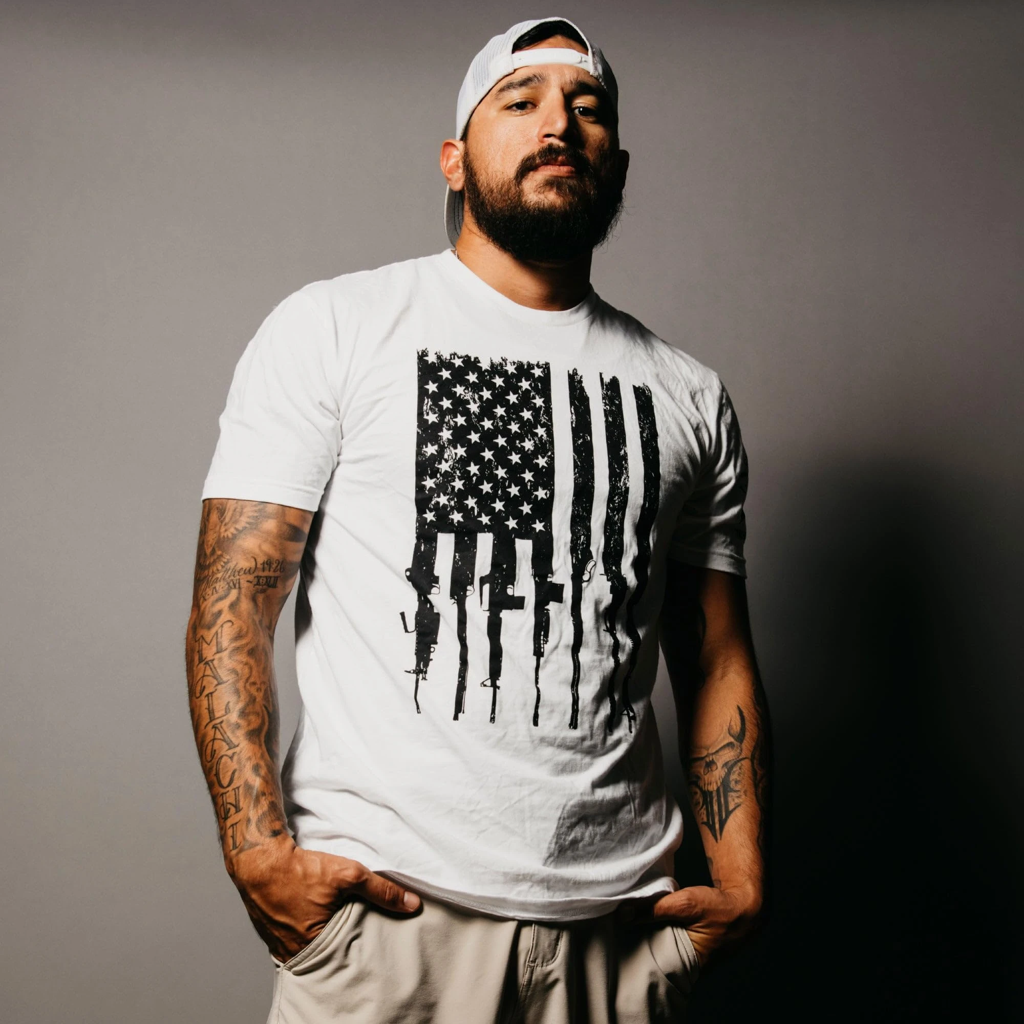 White Rifle Flag Military Training Tactics Brand Graphic Tee Cotton Mens Womens T-Shirt Outdoor Top