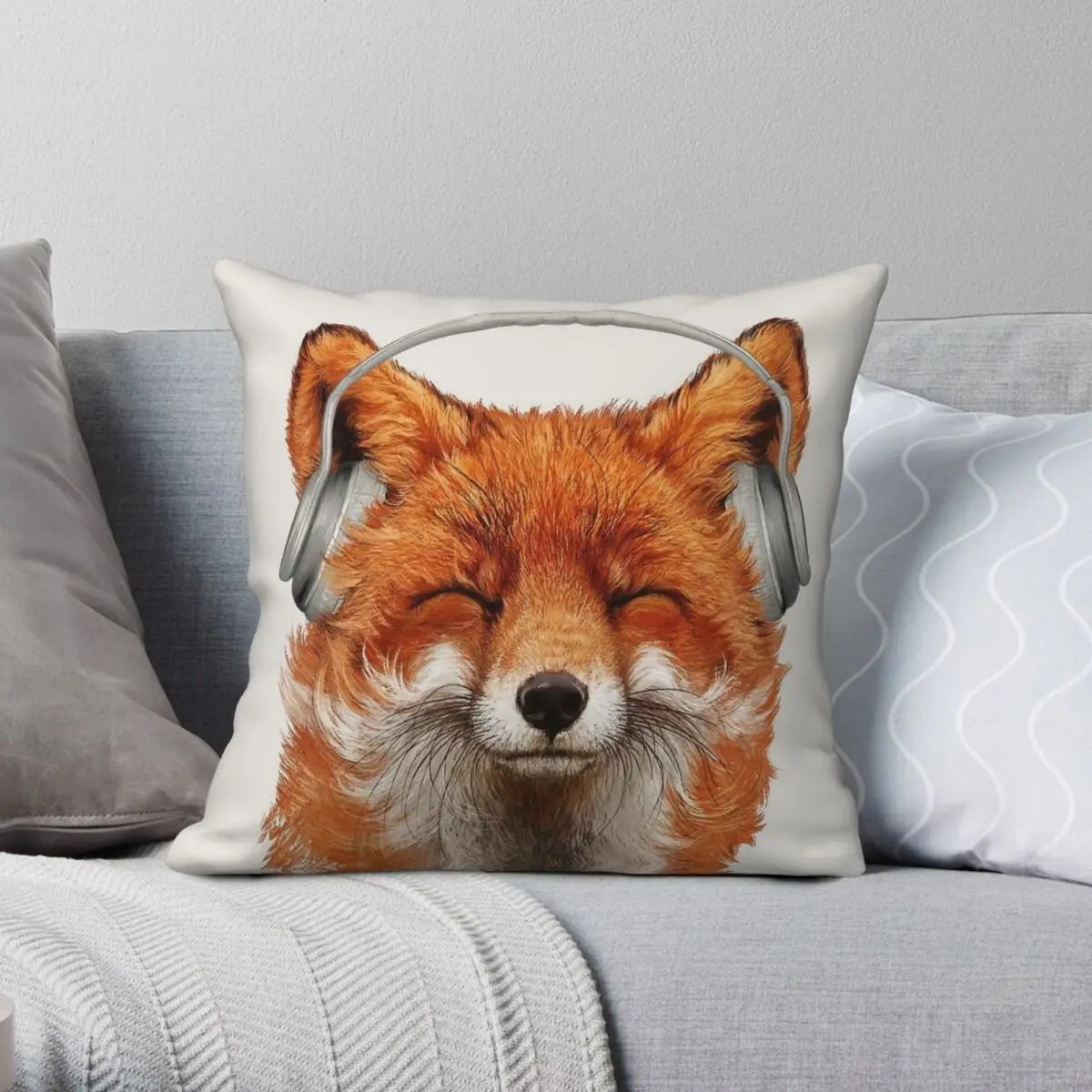 Smiling Musical Fox Square Pillowcase Polyester Linen Velvet Printed Zip Decor Throw Pillow Case Car Cushion Cover