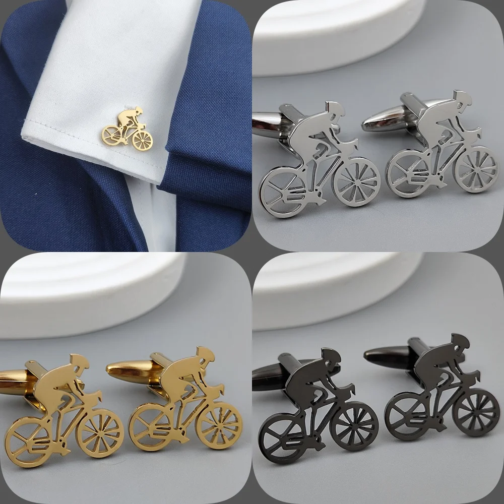 Bicycle racer gold-plated cufflinks, black stainless steel cuffs, men's shirt button accessories, business formal wear