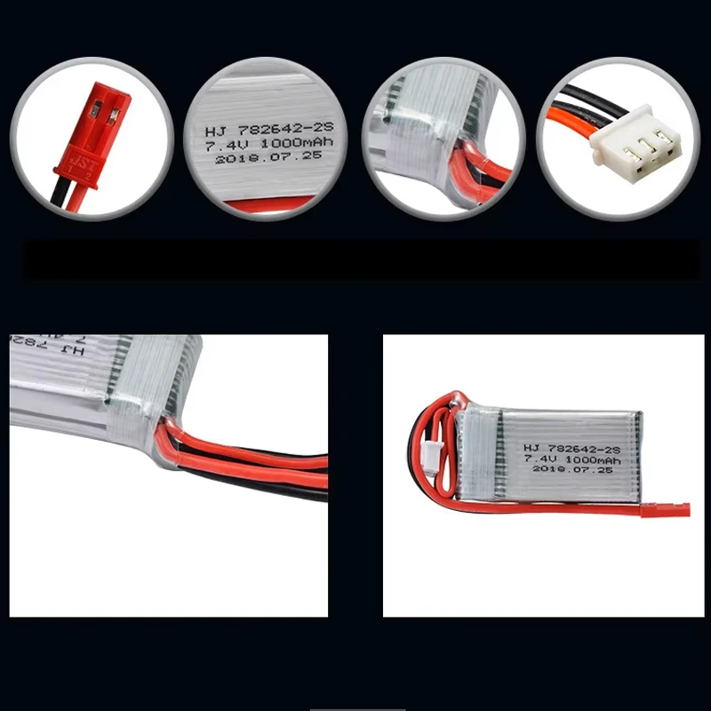Mijxrc用バッテリー,アップグレードモデル,7.4v,1000mah,2s,1000mah,25c,782642,リモコン用,7.4 vst付き