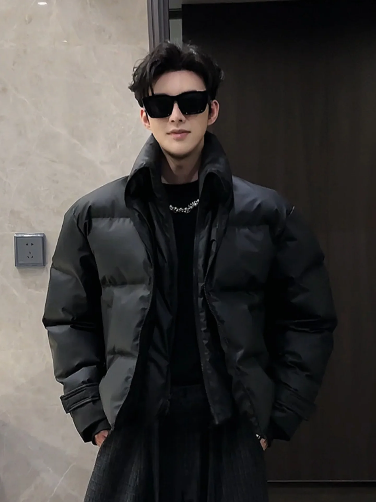 

Korean Faion Men's Cotton Jaet Stand Collar Loose Comfortable Warm Outerwear Youth Trend Stand Fit Daily Wear