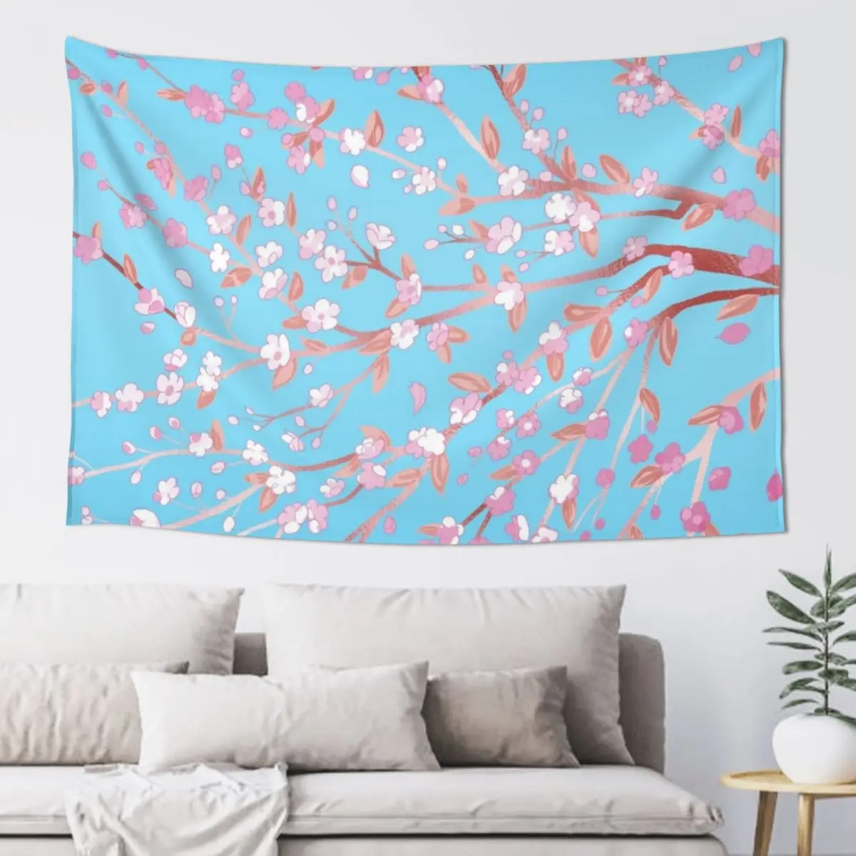 

Pastel Cherry Blossoms Sakura branches pink blue all over Tapestry House Decor Wall Art Anime Decor Tapestry