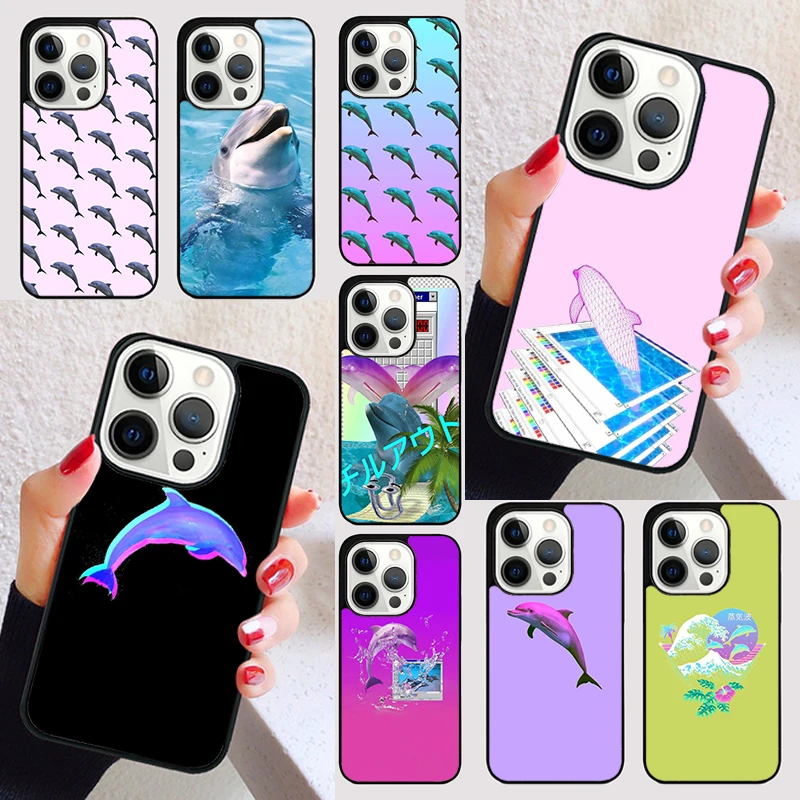 Vaporwave Dolphin Phone Case for iPhone 16 15 SE2020 6 7 8 Plus for Apple 13 11 12 14 Mini Pro Max Cover coque Shell