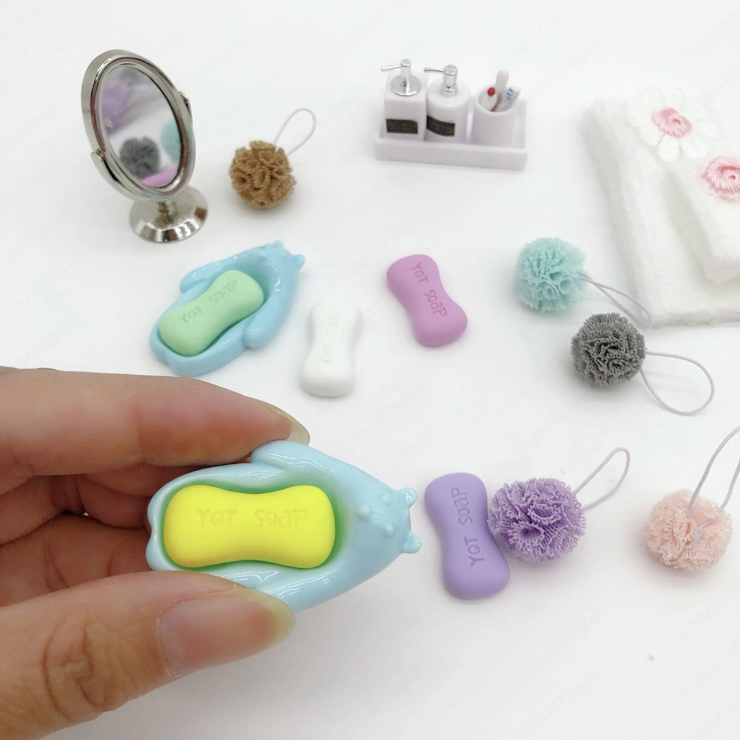 Handmade DIY simulation soap soap box, bath ball towel resin accessories, decorative materials, doll house furnishings