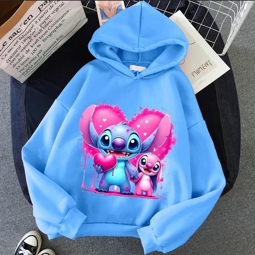 Lilo & Stitch Hoodie Angel  Hooded Sweatshirt Cute Cartoon Printing Long-sleeved Sweatshirts Fashion Boys Girls Spring Style 