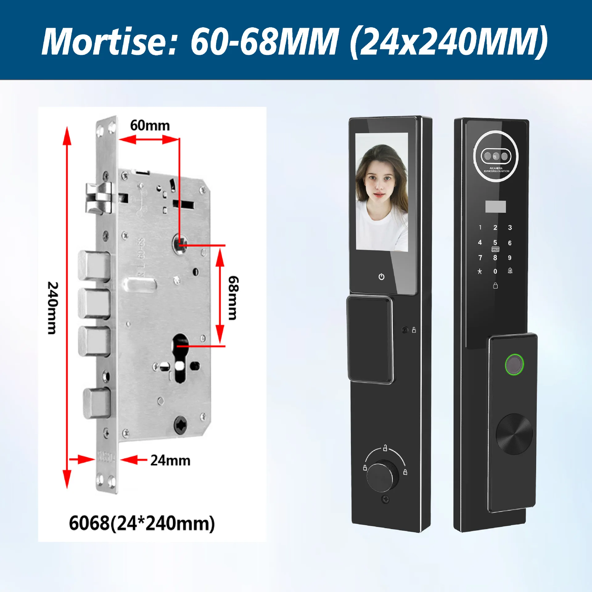 Tuya 3D Face Video Intercom Smart Lock 6085 6590 Mortise for Anti-theft Door