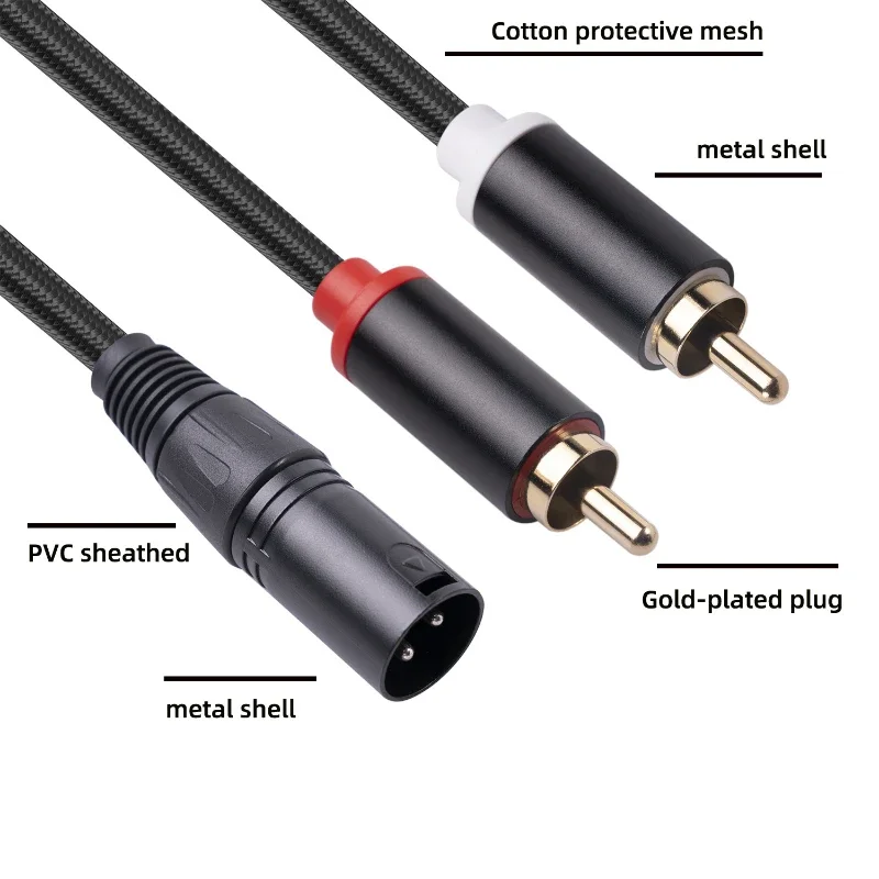 AMPLIFICADOR DE cañón macho y hembra, enchufe de mezcla, Cable AV Dual XLR a RCA, Audio de 2m/1m, 2 y 3 pines s