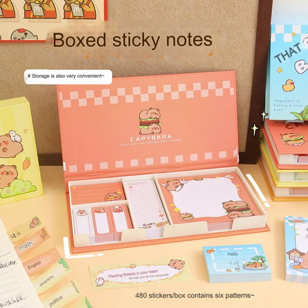 

480Sheets/Box Cartoon Capybara Sticky Notes Stationery Guestbook Message Stickers Set Creative Notepad Adhesive Memo Pads