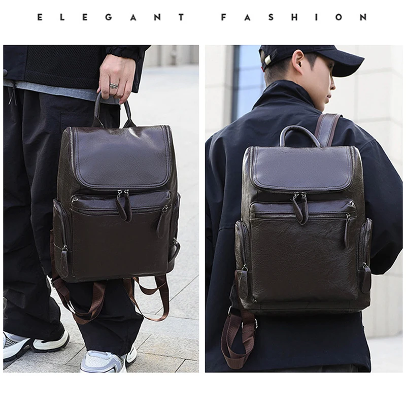 Men'S Backpack Executive Soft PU Leather Briefcase Satchel Casual Travel 14 Inch Laptop Office Knapsack Business Back Pack