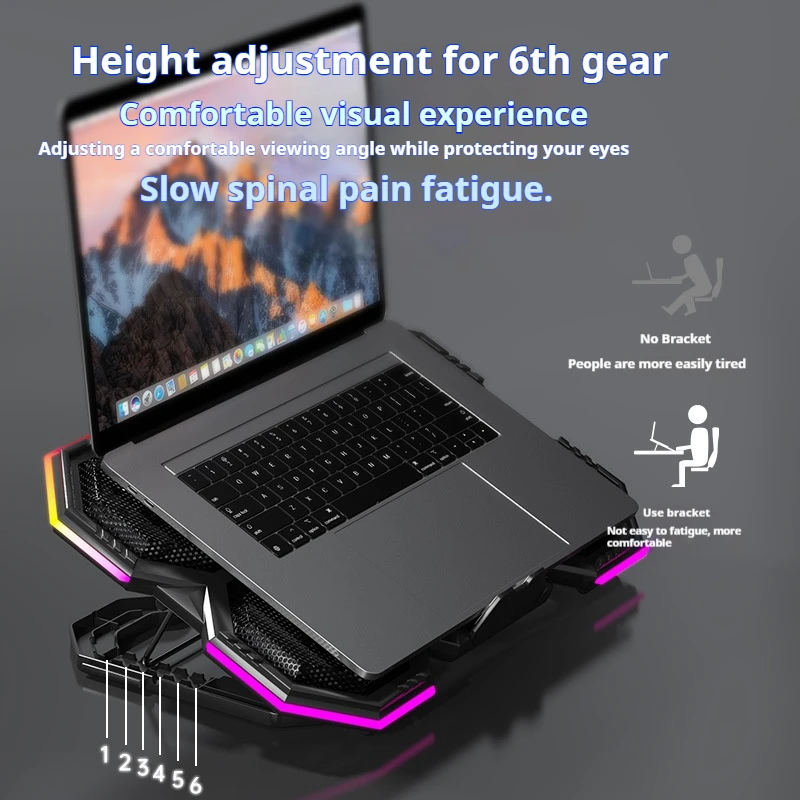 Quiet and Silent 6 Fans Multi size Compatible Laptop Heat Sink Support RGB Light Heat Sink Desktop Shelf