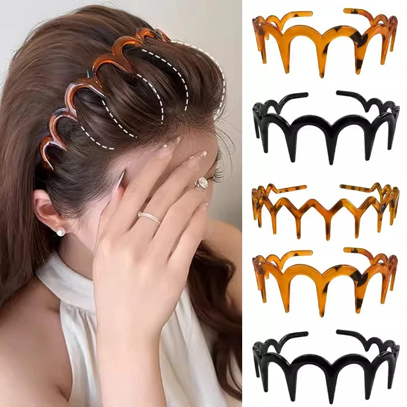 Women Girls Plastic Wavy Toothed Headband Anti-Slip Zig Zag Comb Sharks Tooth Hair Hoop Ladies DIY Styling Crown Headwear