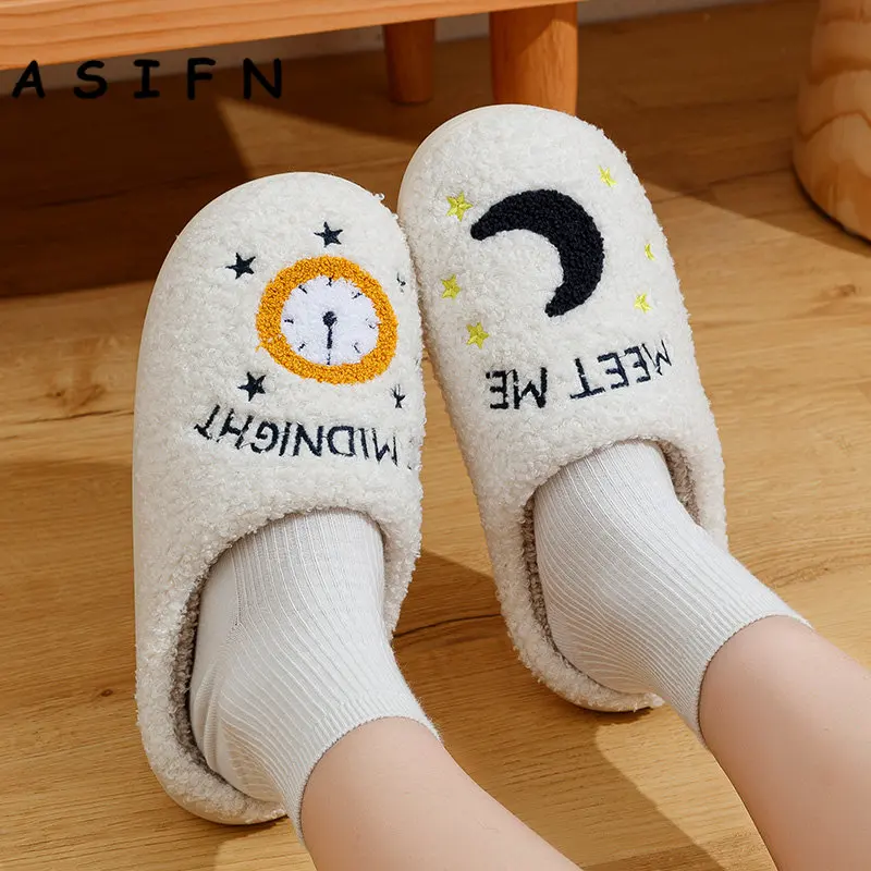 Winter Fashion Women\'s Slippers Cozy Comfort Meet Me At Midnight Slides Soft Sole Anti-slip Moon Houseshoes Fans Gift