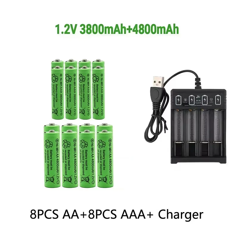 Batería recargable Original 1,2 V AA4800mAh + AAA3800mAh + cargador para ordenador reloj Radio videojuego cámara Digital AA AAAbattery