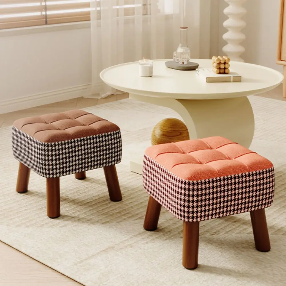 Soft Upholstered Seat Low Stool Compact Design Sturdy Wooden Legs Soft Pack Stool Modern Design High-End Look Ottoman