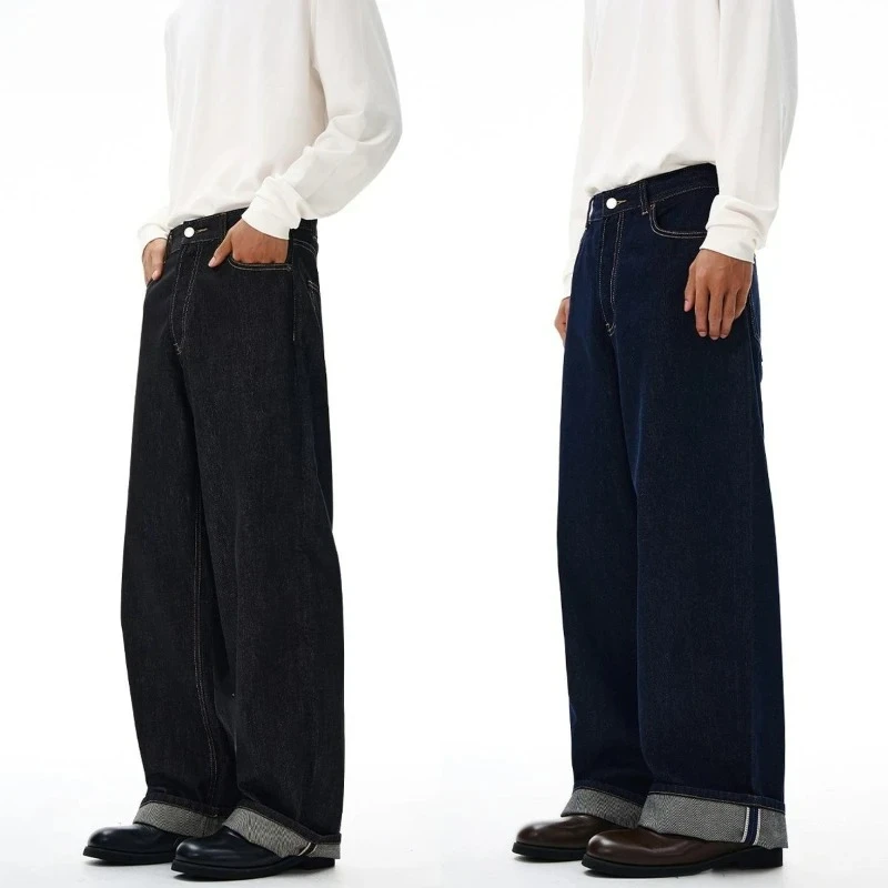 

Autumn Spring American Danny Original Cow Red-ear Rolled-up Jeans for Men Straight-leg Loose Versatile Long Man Wide Leg Pants