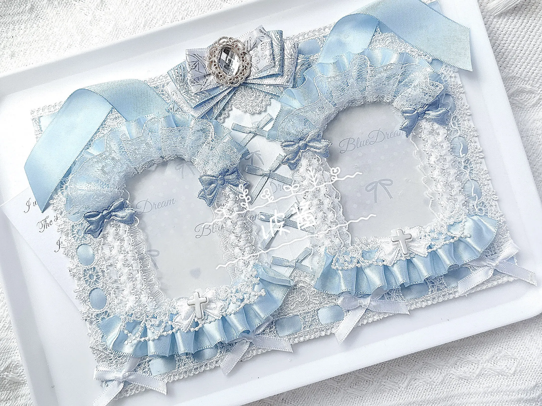 2026 Spring Light Blue Lace Ribbon Bow Cute Card Holder Insert Board Cosplay Display Board Ita Bag Decoration Lace Backplate