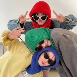 2024 Winter Thick Warm Big Balaclava Hats for Men Women  Knitted Hooded Caps Outdoor Drawstring Hats  Neck Collar Beanies Cap