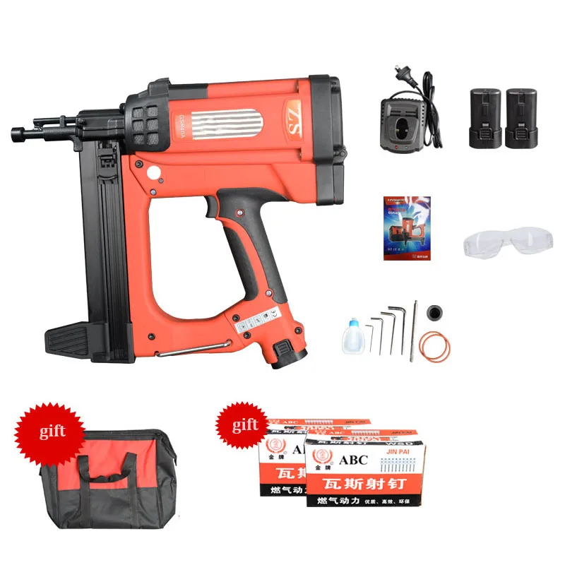 Pneumatic Nail Gun Adjustable Cordless Fast Gas Nailer Air Nailer for Woodworking Concrete Door Trough Decorative Fixed Nailer