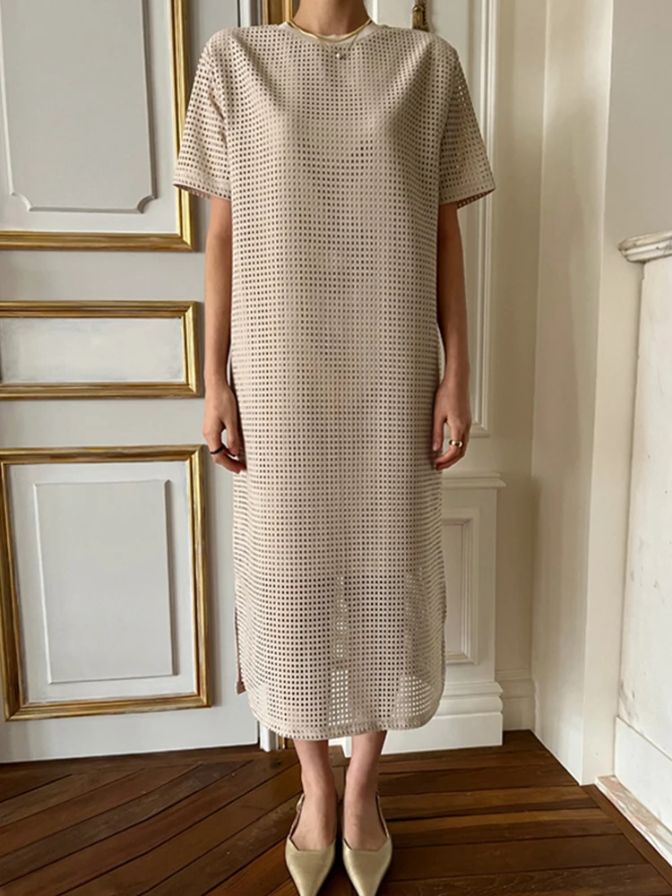 Chique Vintage ronde Ne Loose Casual Hollow out ort Sve Straight Tube Dr Dames Lente Dr Koreaanse Sle Long Dr