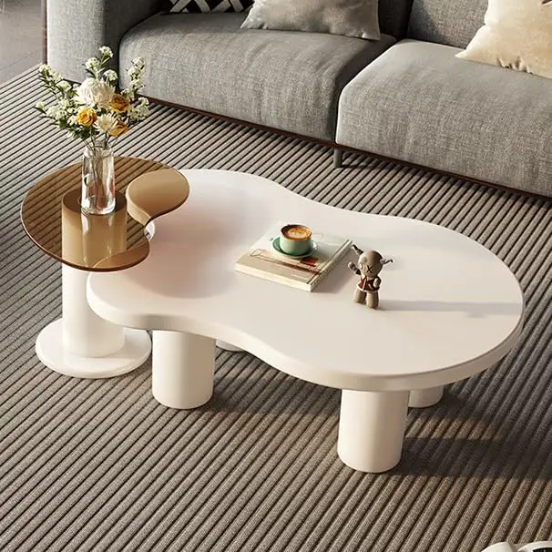 Modern Nesting Coffee Table Set of 2 Irregular Cloud Shape Cream White Center Table Space Saving eAccent Tables for, Customized
