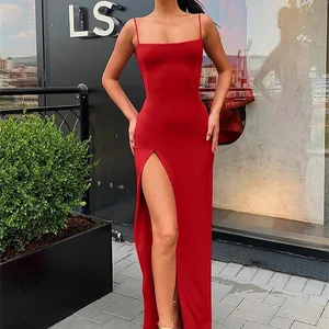 نسائي السباغيتي حزام غمد اللباس مثير Bodycon فستان لسيدة سبليت أحادي اللون كم الصيف أعلى 12 فساتين كوكيت مبيئات - No10